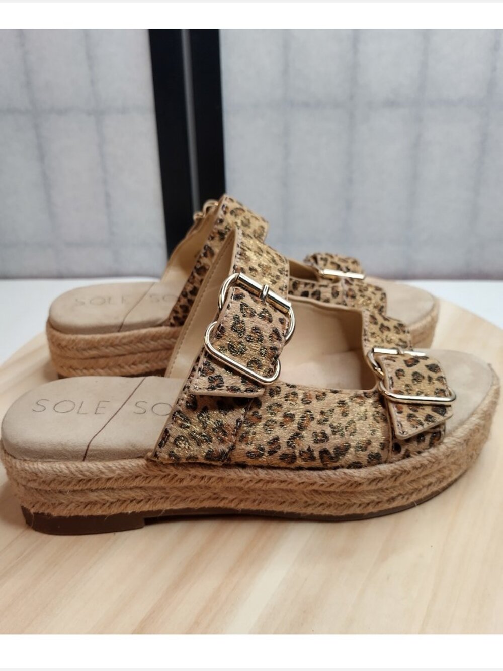 Sole Society Vanyah Leopard Print Calf Hair Sandals Women US 8.5M